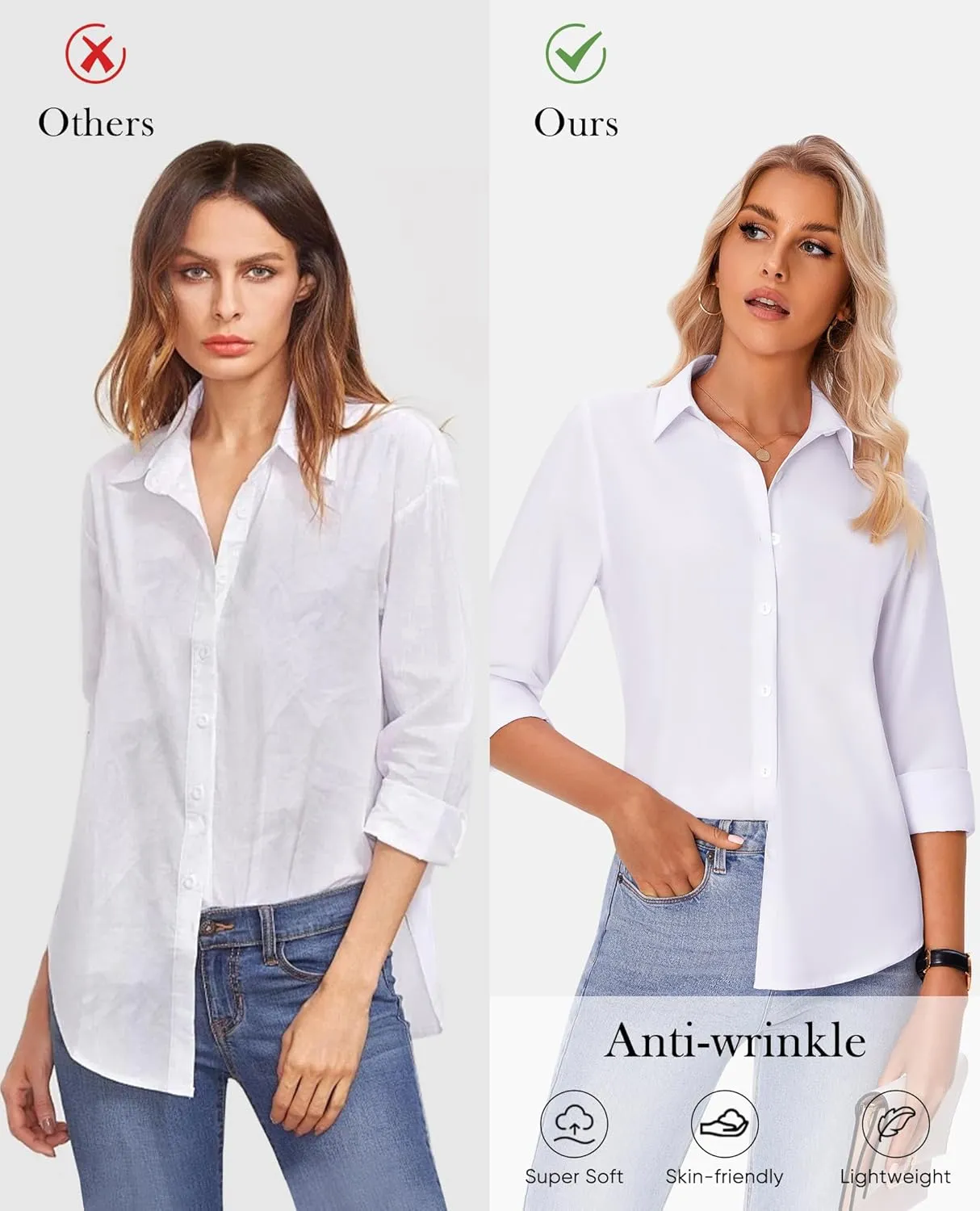 siliteelon Button Down Shirts for Women Wrinkle Free Dress Shirts Long Sleeve Shirts Formal Work Office Blouses Tops