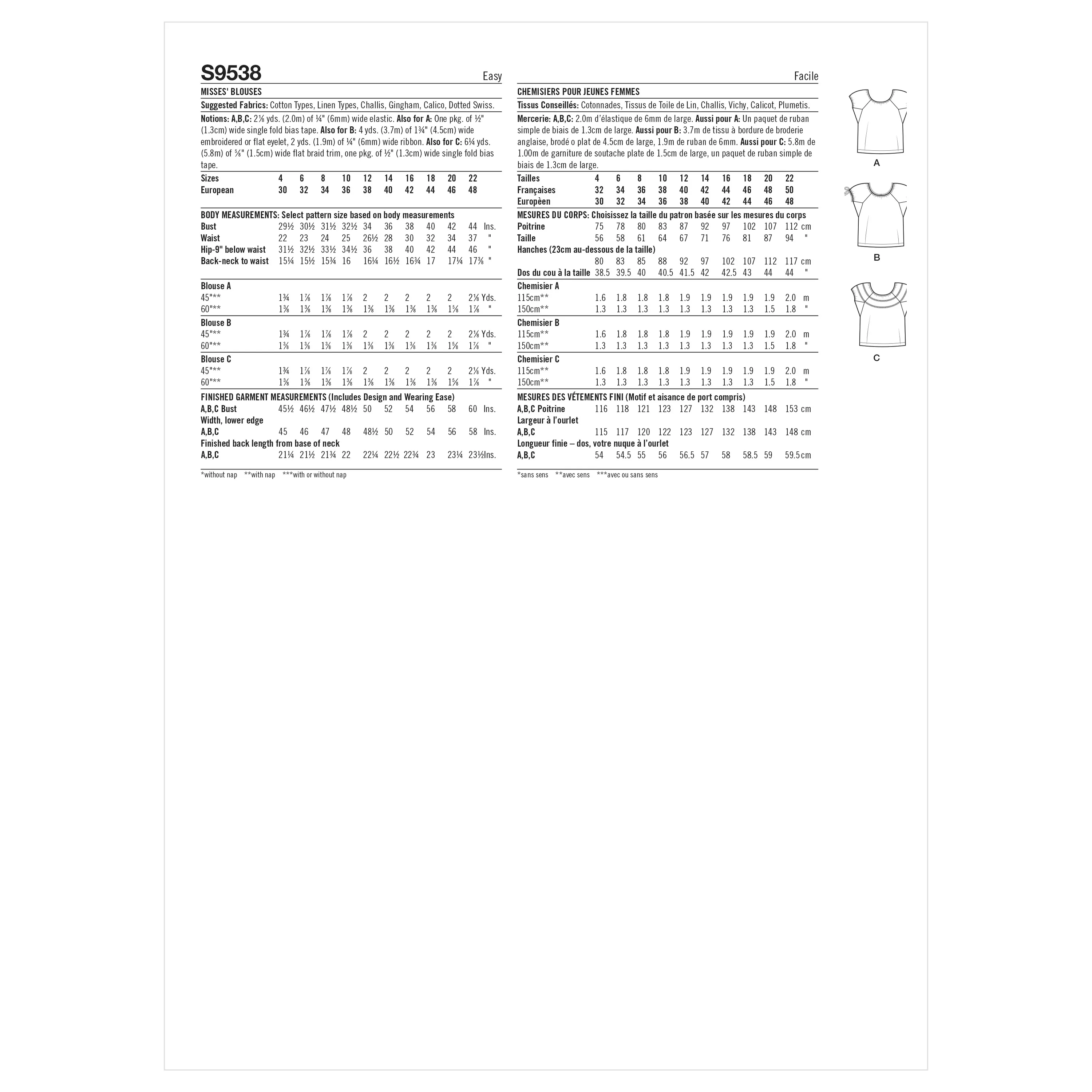 Simplicity Pattern 9538 Misses' Blouses