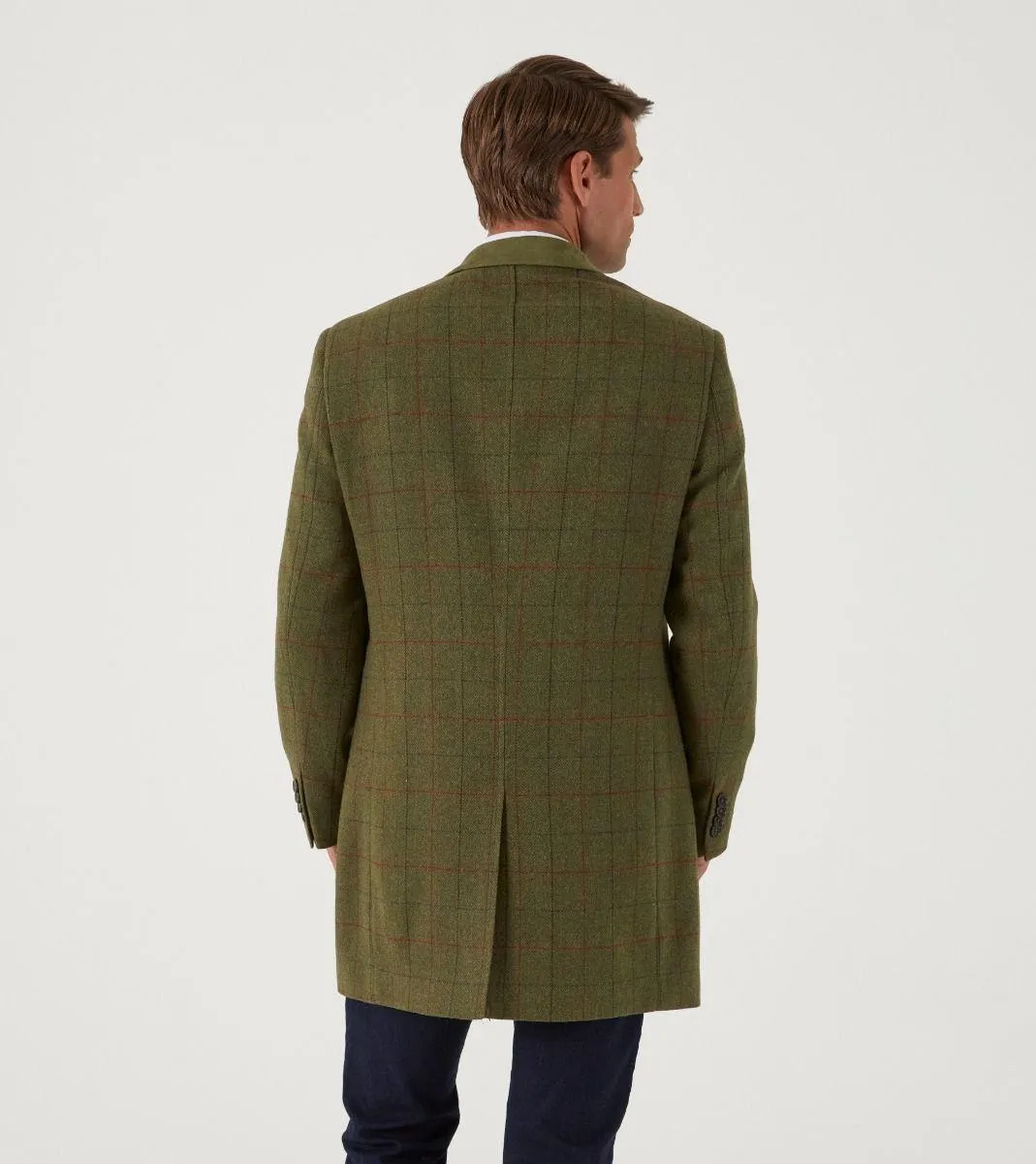 Skopes Mens Plus Size Wool Blend Herringbone Green Check Overcoat In Size Small To 5Xl