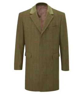 Skopes Mens Plus Size Wool Blend Herringbone Green Check Overcoat In Size Small To 5Xl
