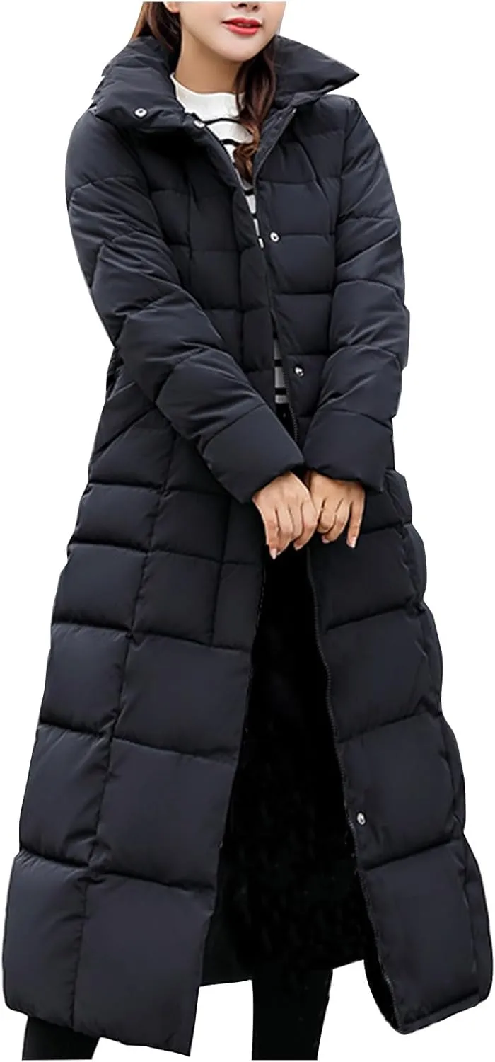 SMIDOW Womens Fashion Hooded Coat 2023 Quilted Long Puffer Jackets Waterproof Warm Winter Maxi Length Parka Coats