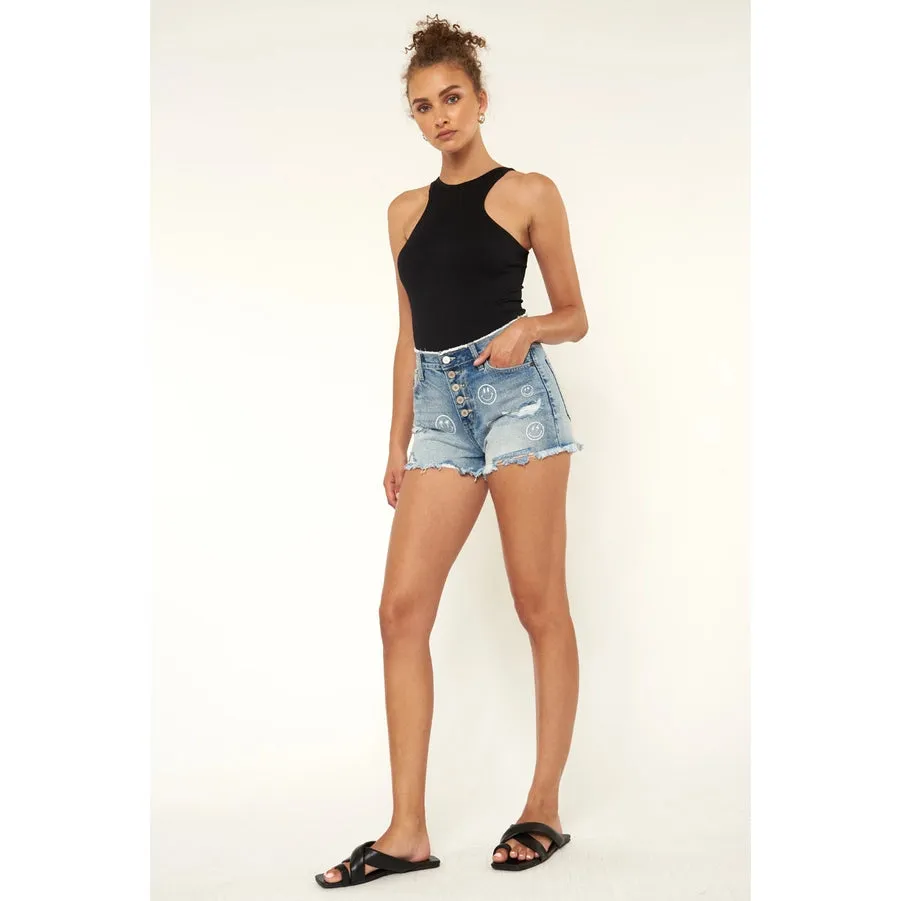 Smiley • High Rise Denim Shorts • Medium