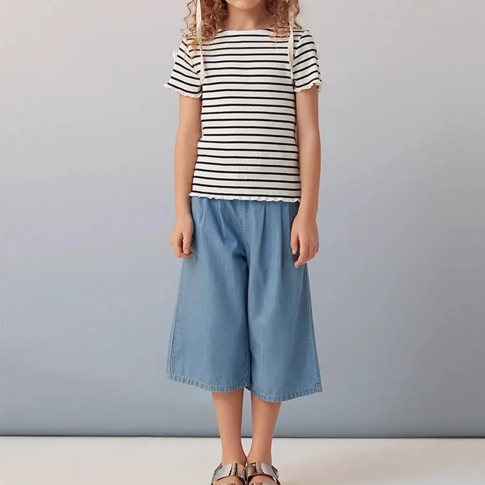 Toddler Girl Flare Pants with Ruffle Girls Lightweight Palazzo Baggy Wide Leg Pants for Girls Cropped Capris Pants Gift