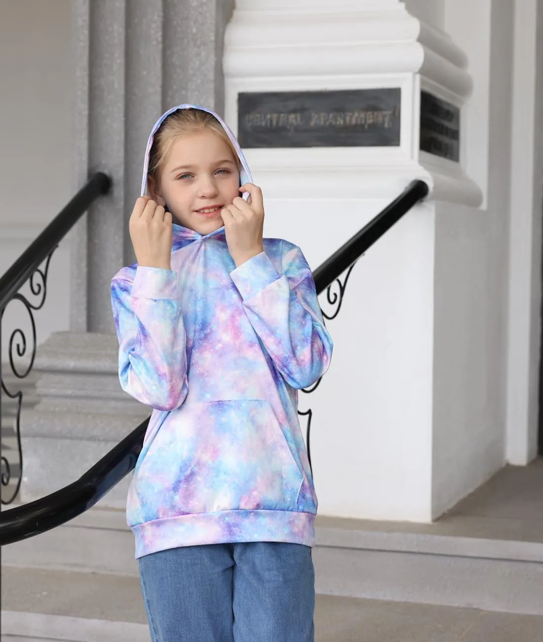 uideazone Girls Pullover Hoodies 3D Graphic Printed Hooded Sweatshirt with Pocket 4-14 Years
