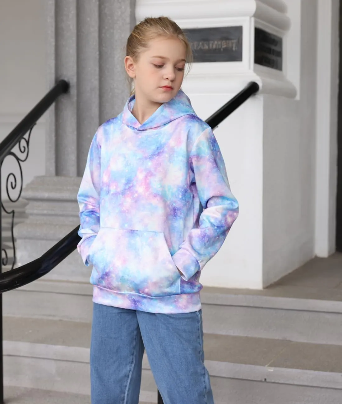 uideazone Girls Pullover Hoodies 3D Graphic Printed Hooded Sweatshirt with Pocket 4-14 Years