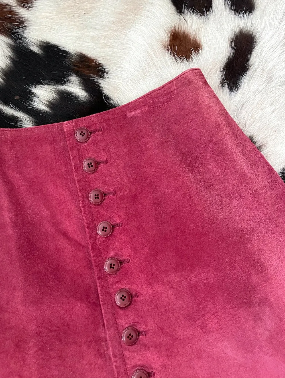 Vintage 90s Red High-Waist Button Front Suede Mini Skirt -- Size 28