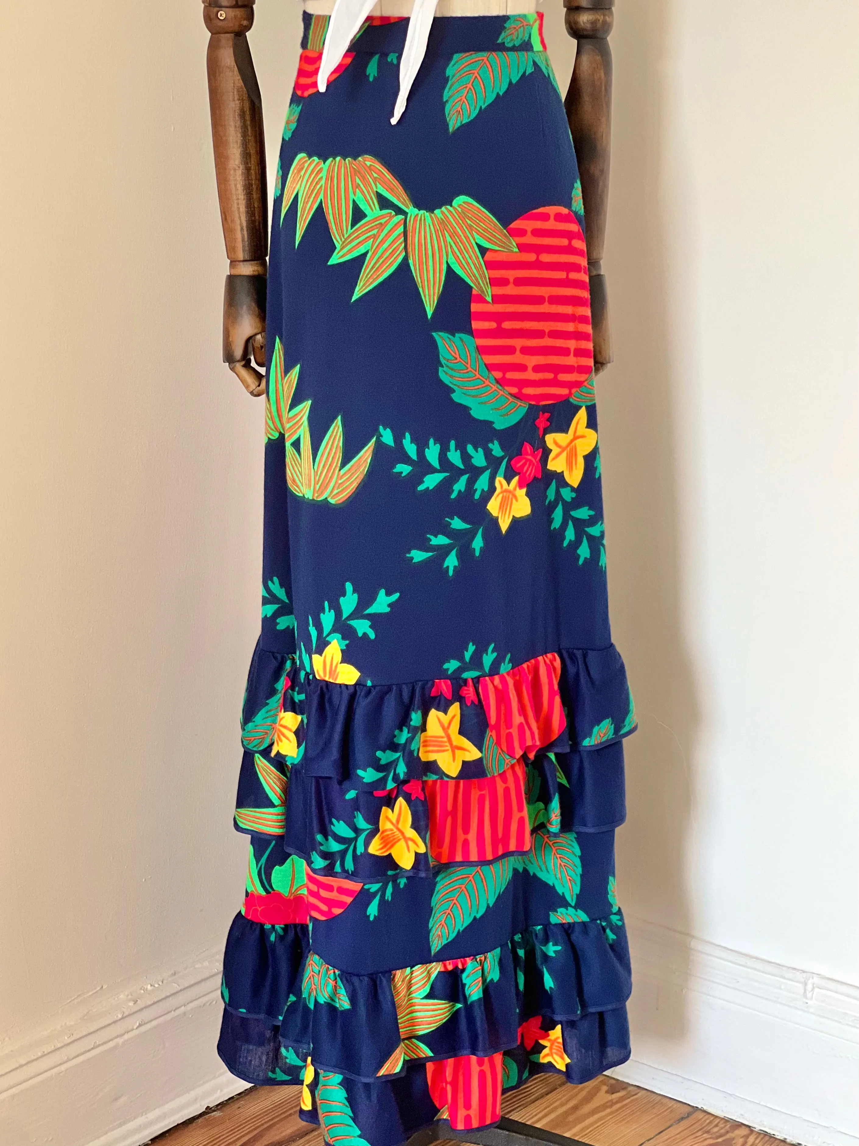 Vintage Tropical Floral High waisted Skirt