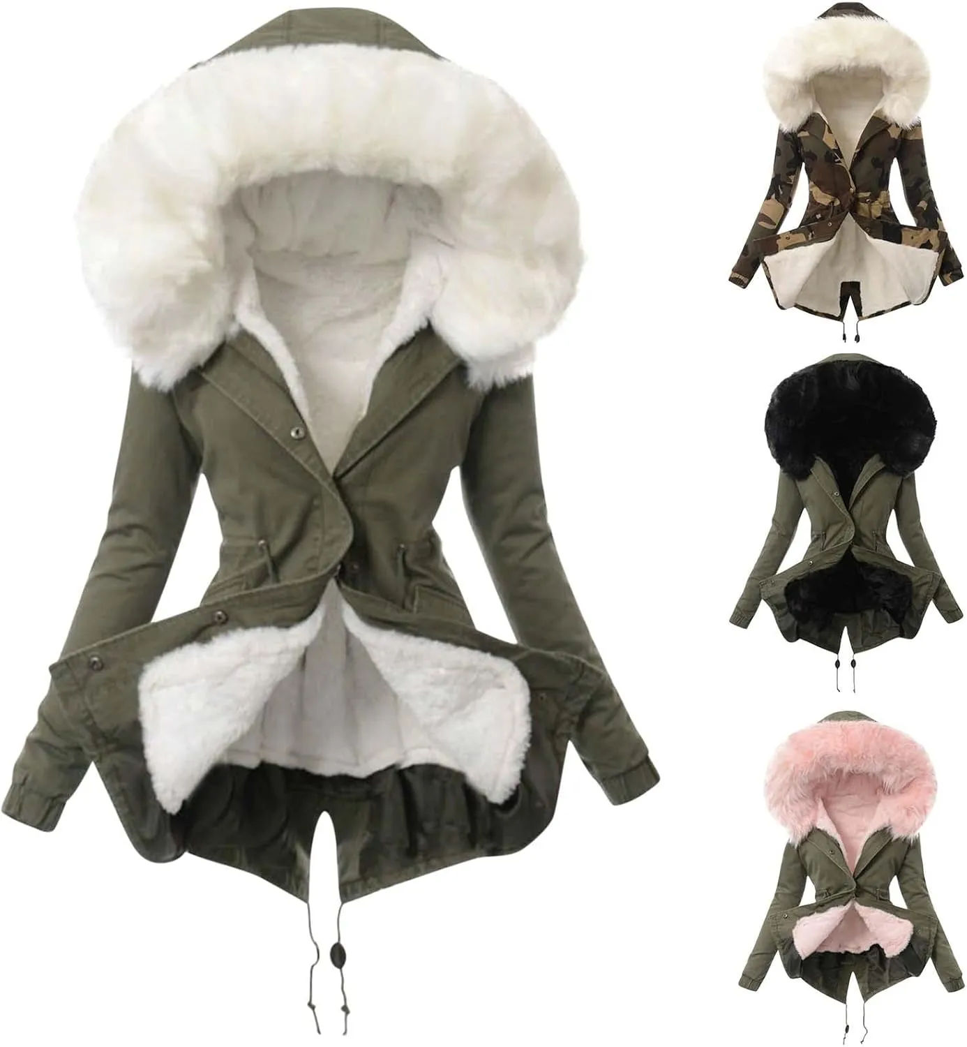 Winter Coats for Women Thicken Puffer Overcoat Warm Cold Weather Parka Jacket Plush Outwear with Removable Fur Trim