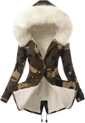 Winter Coats for Women Thicken Puffer Overcoat Warm Cold Weather Parka Jacket Plush Outwear with Removable Fur Trim