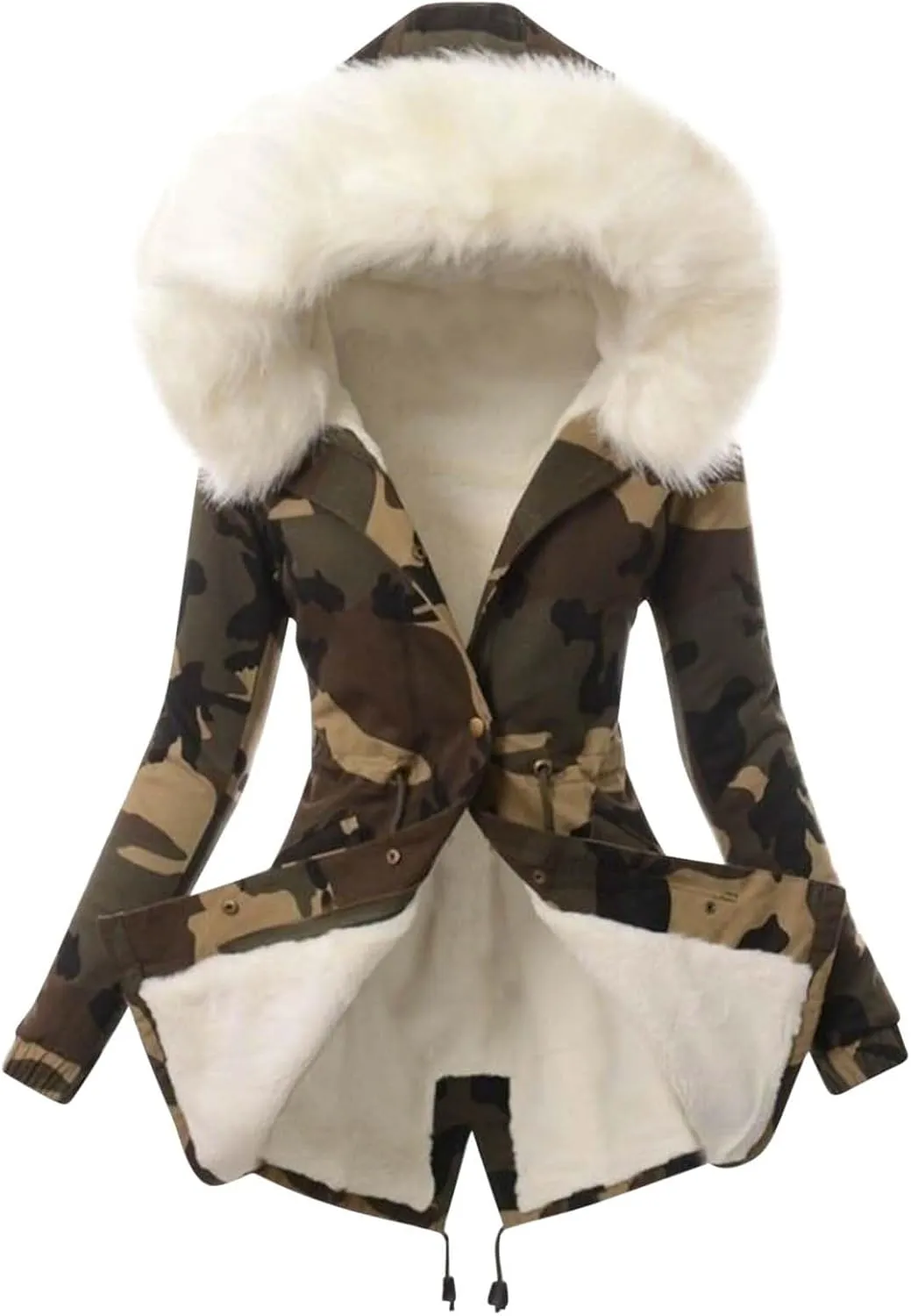 Winter Coats for Women Thicken Puffer Overcoat Warm Cold Weather Parka Jacket Plush Outwear with Removable Fur Trim
