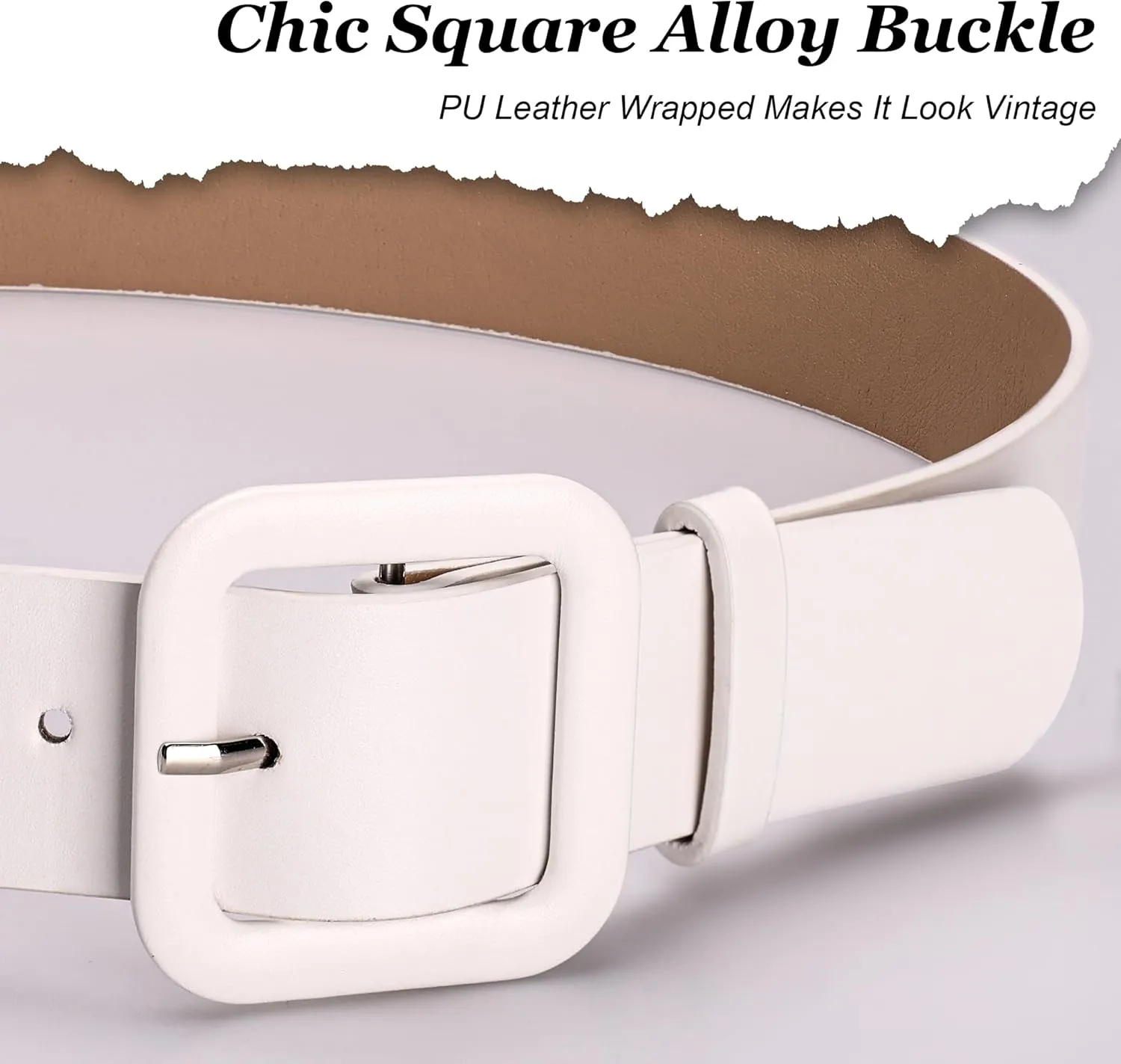 Womens Belts for Jeans Dresses Chic Faux Leather Belt with Square Buckle