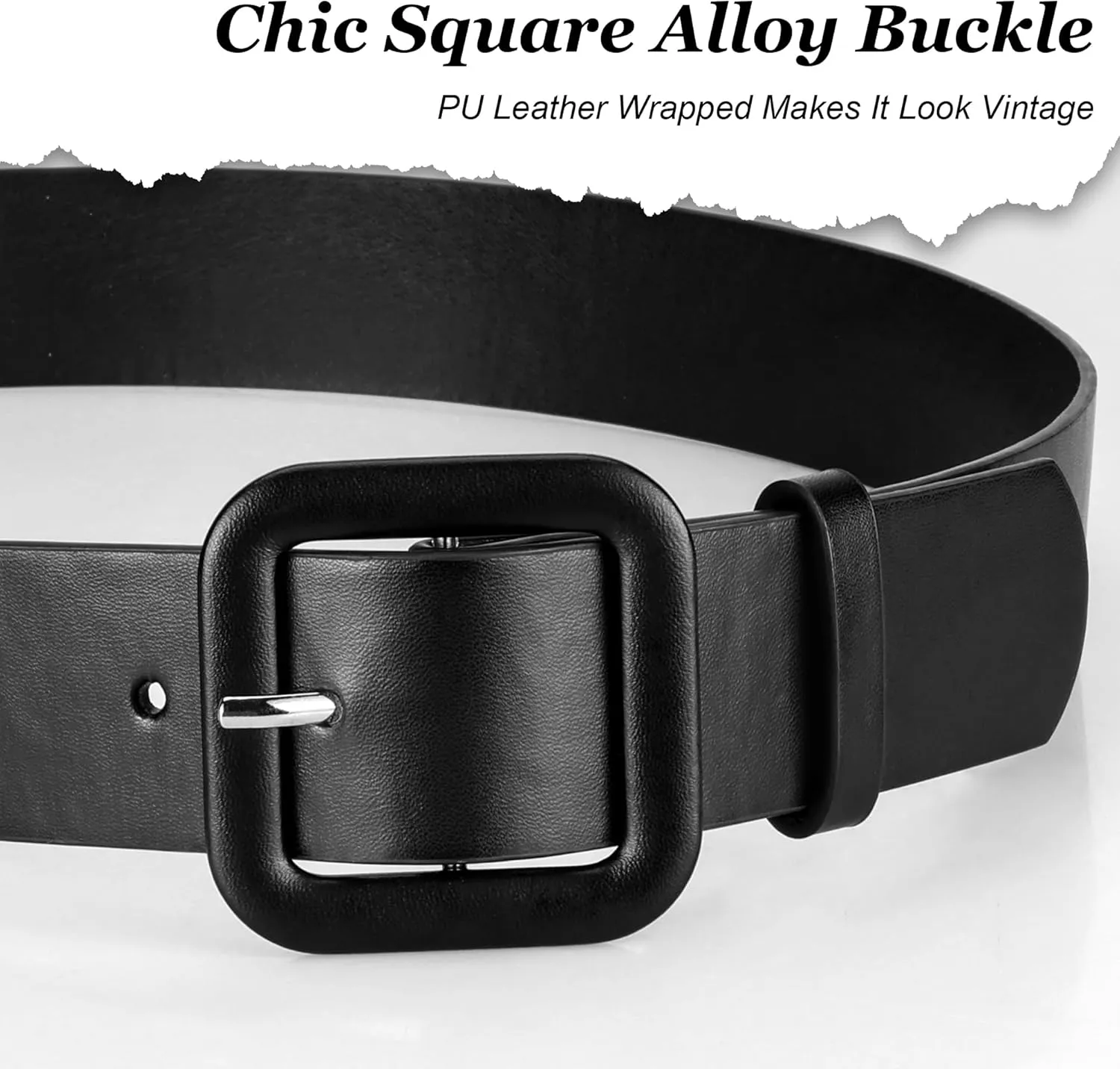 Womens Belts for Jeans Dresses Chic Faux Leather Belt with Square Buckle