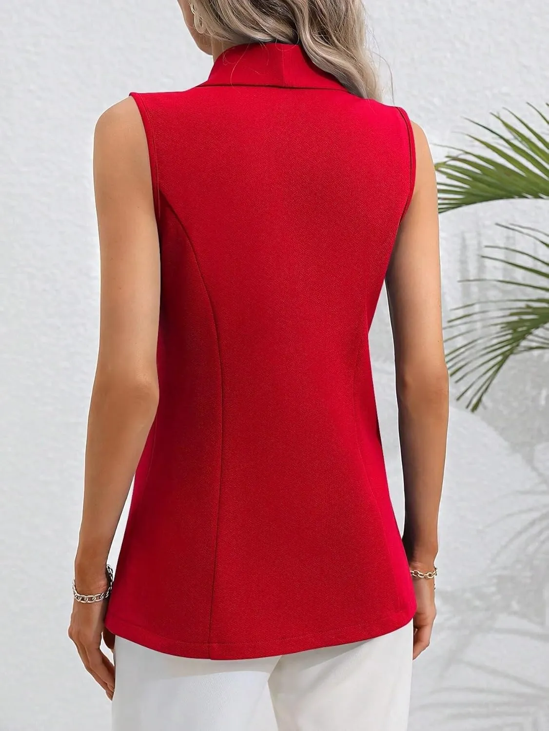 Womens Blazers for Work Casual Lapel One Button Sleeveless Jackets Business Loose Open Front Work Office Suit Vests