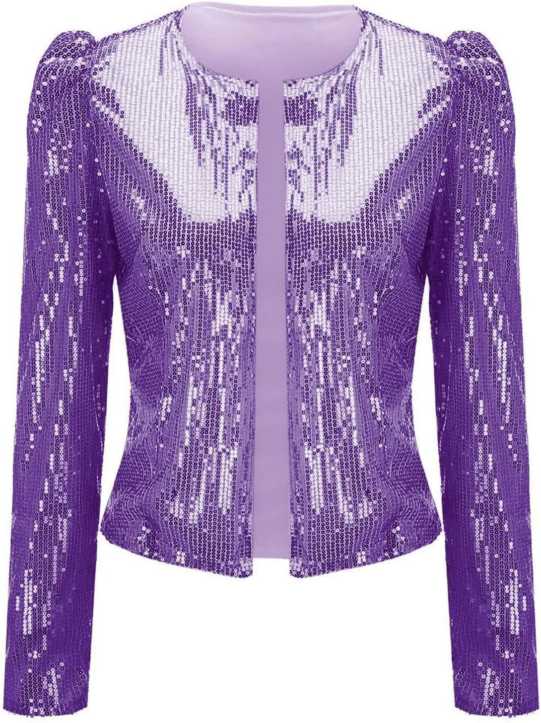 Womens Casual Open Front Sequin Jackets Cardigan Glitter Long Sleeve Shawl Collar Short Sport Coats Cropped Blazer Jackets