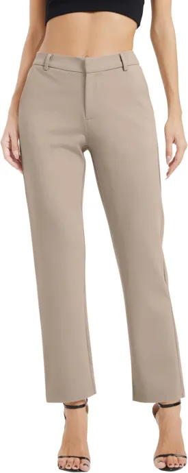 Women's Elastic Waisted Pants Business Work Casual Straight Leg Slacks with Pockets