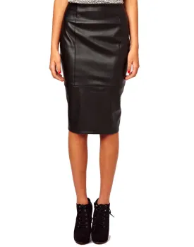 Women's Knee Length Genuine Leather Pencil Skirt WS03